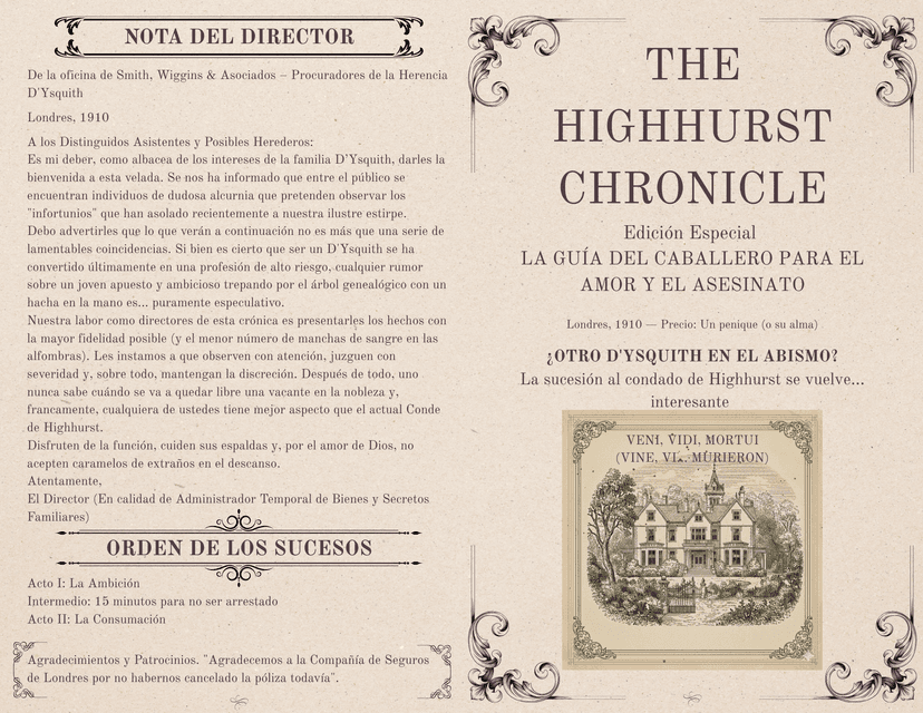 The Highhurst Chronicle — Programa de mano